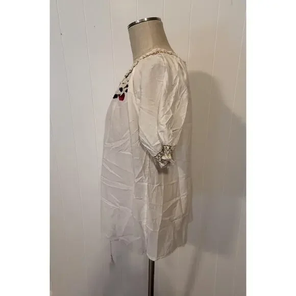 Voice Embroidered Tunic Womens XL White Boho Floral Peasant Top India Festival - Picture 11 of 12